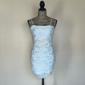NOS Vintage Ivory and Gold Lace Bodycon Mini Dress
